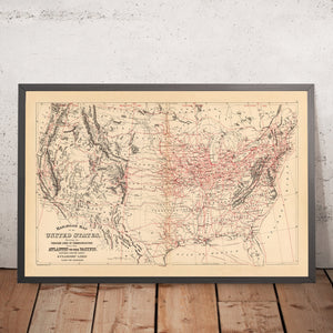 Old Railroad Map of the United States by Samuel Mitchell, 1890: Atlantic to Pacific Railway Chart
