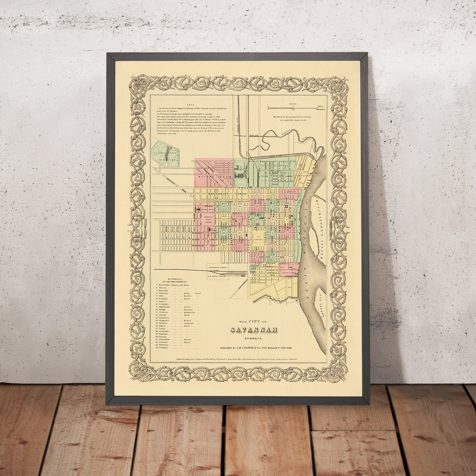 Old Map of Savannah, Georgia by Colton, 1855: Forsyth Place, Rail Depots, Hutchinson's Island, Fishers Reef, Wards