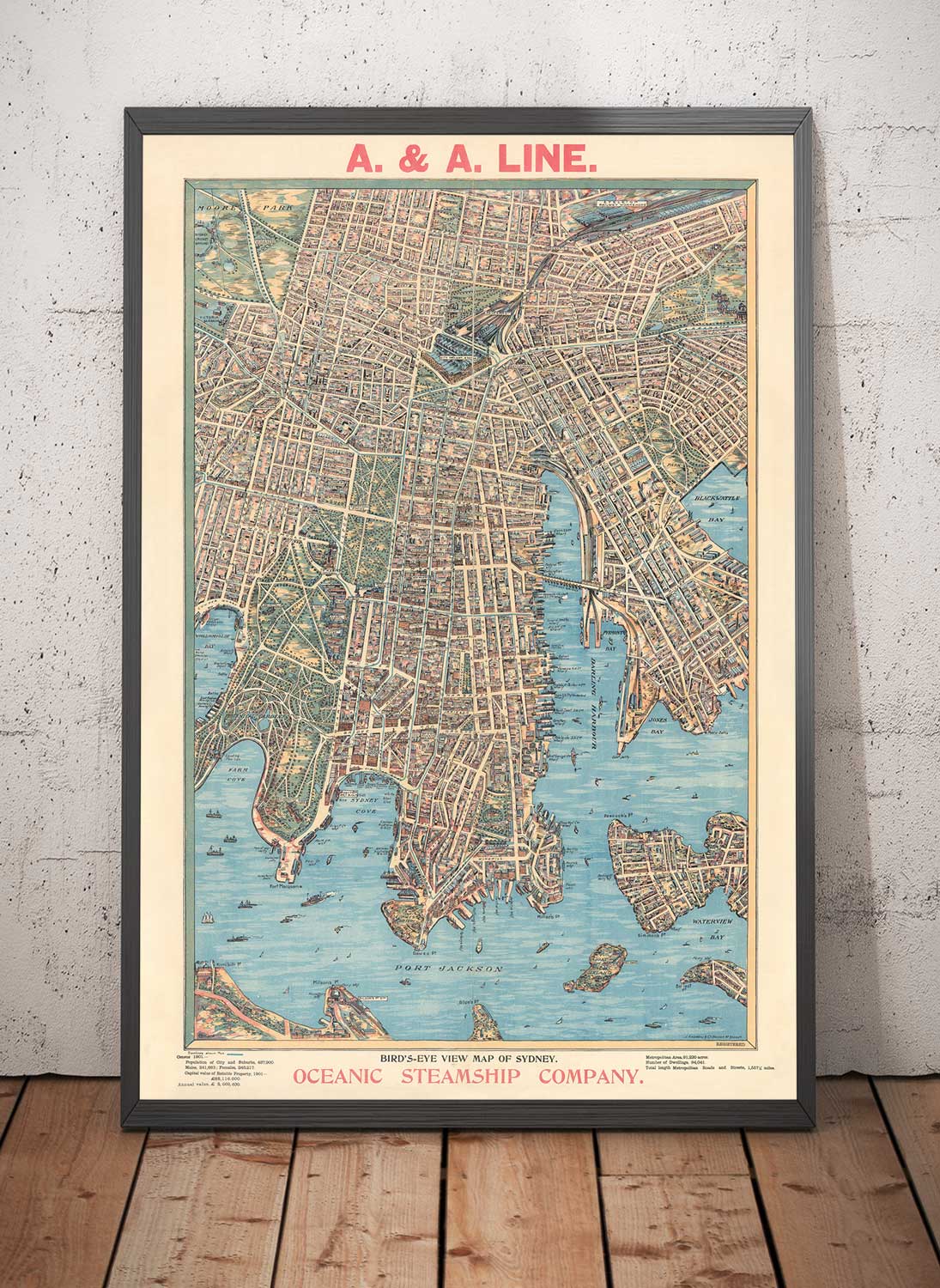 Old Map of Sydney 1902 by John Andrew - Coves Bays, Harbours, Port Jackson, Central Station, Botanic Garden